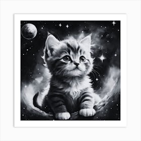 Black And White Kitten Painting Art Print