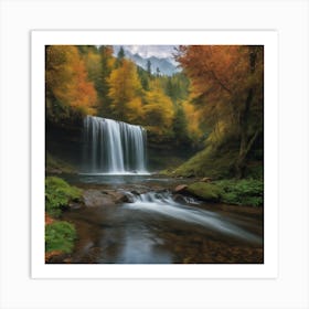 Waterfall In Autumn Art Print