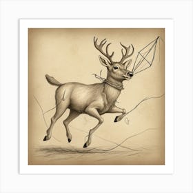 Deer Flying Kite Art Print