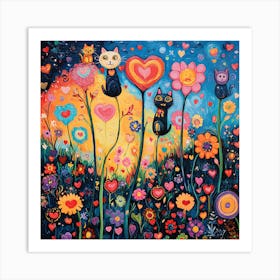 Abstract painting of a cat in a flower field 8 Art Print