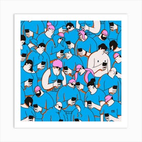 Crowd Of People Using Cell Phones Art Print