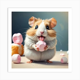 Hamster Eating Marshmallows 2 Art Print