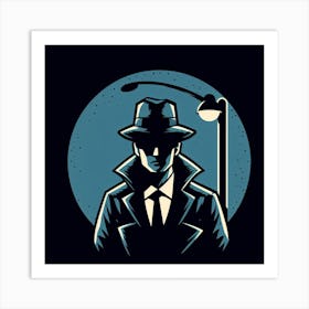 Retro cartoon image of detective under street lamp Art Print