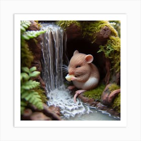 Miniature Mouse In A Waterfall Art Print