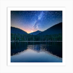 Night Sky Over A Mountain Lake 1 Art Print