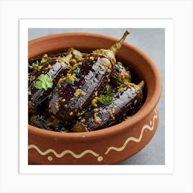 Eggplants In A Clay Bowl Art Print