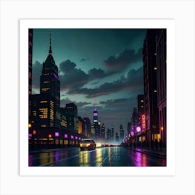 City of Lights Nightlife Illuminated Art Print