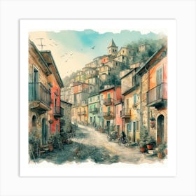 Watercolor Of Italian Village Art Print