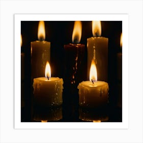 Candles On Black Background Art Print