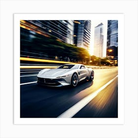 Automobile Driving Speed White Sport Road Fast Vehicle Car Motion Drive Style Photograph (1) Art Print