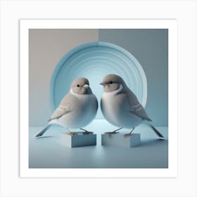 Firefly A Modern Illustration Of 2 Beautiful Sparrows Together In Neutral Colors Of Taupe, Gray, Tan (80) Art Print