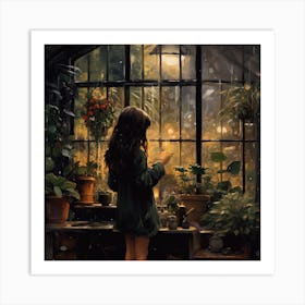 Reading In The Greenhouse Art Print