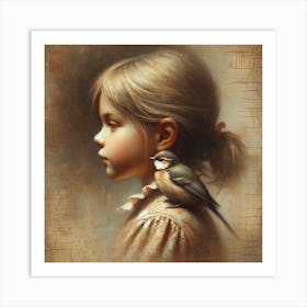 Little Girl With A Bird Art Print Art Print