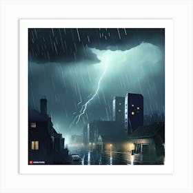 Lightning In The Dark City 1 Art Print