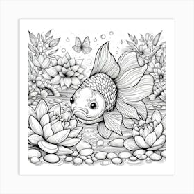 Line Art gold fish 2 Art Print