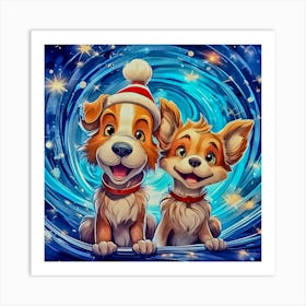 Santa Dogs Art Print