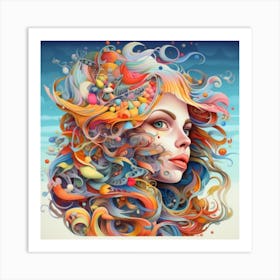 Girl With Colorful Hair Art Print