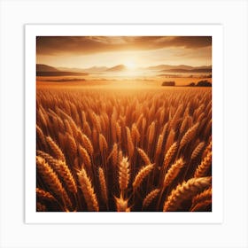 Under a vast, tangerine sky, a golden sea of wheat stretches as far as the eye can see, undulating gently in the warm breeze, like a symphony of amber waves, a testament to the beauty and bounty of nature, whispering promises of harvest and nourishment, a reminder of the interconnectedness of life and the循环of growth, decay, and renewal. Art Print