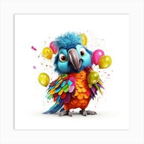 Colorful Parrot With Balloons Art Print