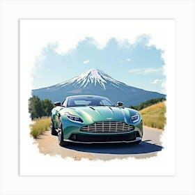 Aston Martin Db11 Amr In A Striking Watercolor Mountain View 1 Art Print