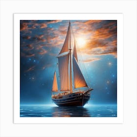 Sailboat In The Night Sky Art Print