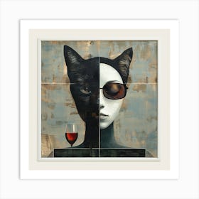 Cat And Wine Art Print