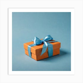 Orange Gift Box With Blue Ribbon Art Print