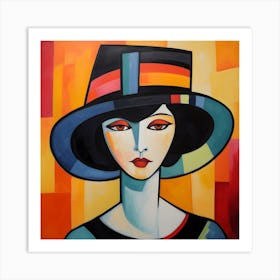 Abstract Portrait of Woman In A Hat 1 Art Print