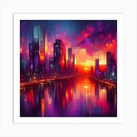 Cityscape At Sunset Art Print