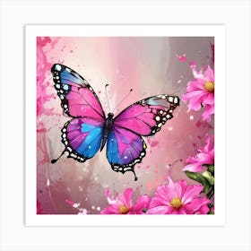 Butterfly On Pink Flowers Art Print