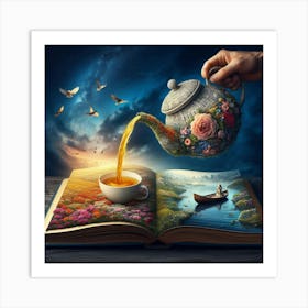 Teapot Pouring Out Of Book 1 Art Print