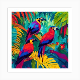 Tropical Parrots Fauvism Tropical Birds in the Jungle 2 Art Print