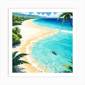 Tropical Beach, Design An Artwork Of A Serene Beach With Palm Trees And Clear Waters Art Print