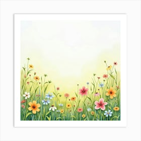 A Serene Watercolor Meadow Filled With Wildflowers Art Print