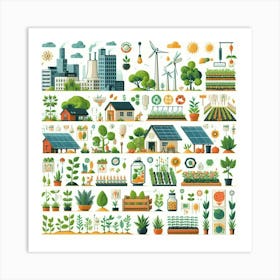 Flat Illustration Of Plants And Trees Art Print