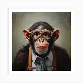 Educated Chimp With Glasses Art Print