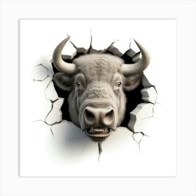 Bull Through A Wall Art Print