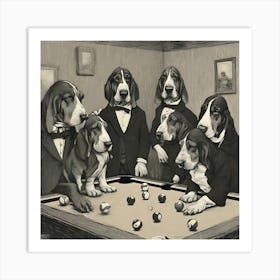 Dogs Playing Pool Art Print