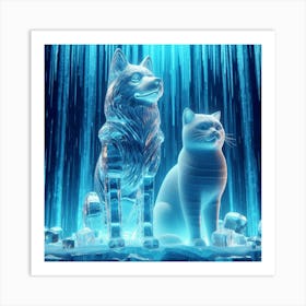 Crystal ice dog and cat statue 2 Art Print