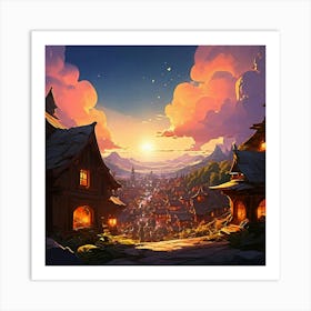 Village At Sunset Art Print