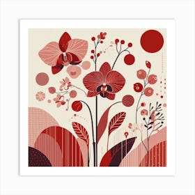 Scandinavian style, Red orchid sprig 1 Art Print