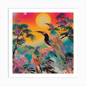 Birds In The Sky Tropical Birds Colorful Illustration Art Print