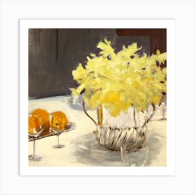 Still Life Daffodils Square Art Print