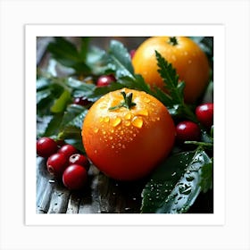 Oranges And Cranberries Art Print