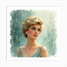 Princess Diana Amidst A Watercolor Scene With Gentle Falling Rain 1 Art Print