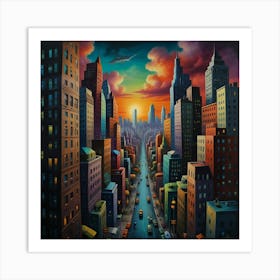 New York City At Sunset Art Print