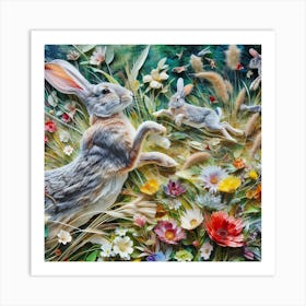 Rabbits In The Grass 3 Art Print