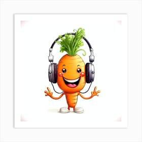 Carrot With Headphones 1 Art Print