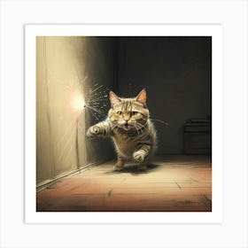 Cat With Sparkler Art Print