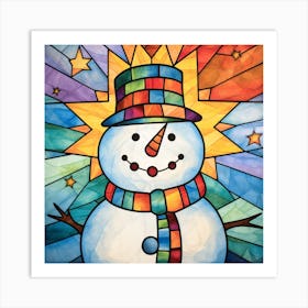 Snowman Stained Glass 5 Art Print